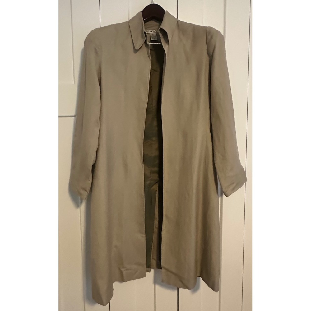 Jillian Jones Womens Tan Linen Blend Duster Coat Open Front Long Jacket Size 8